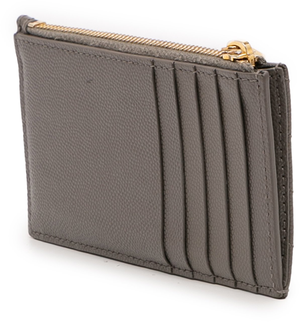 Saint Laurent Grain De Poudre Chevron Monogram Fragments Zippered Card Case Grijs