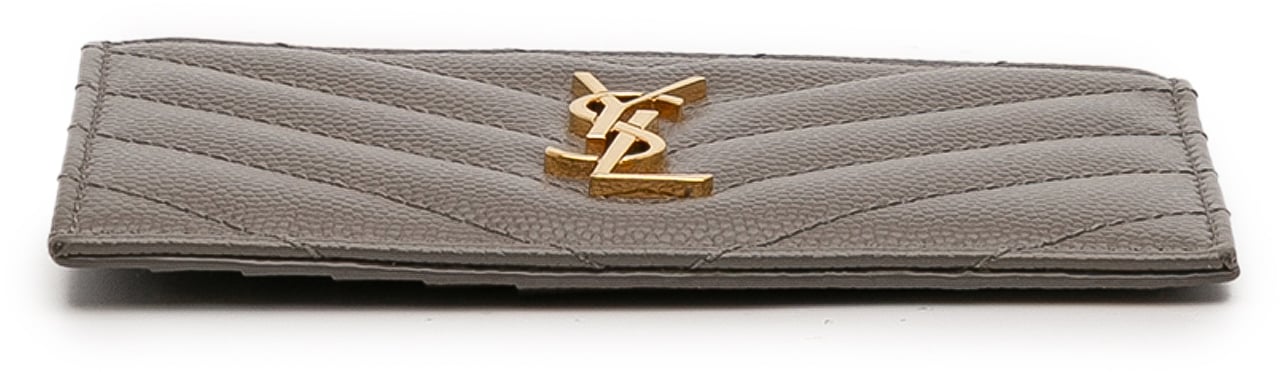 Saint Laurent Grain De Poudre Chevron Monogram Fragments Zippered Card Case Grijs