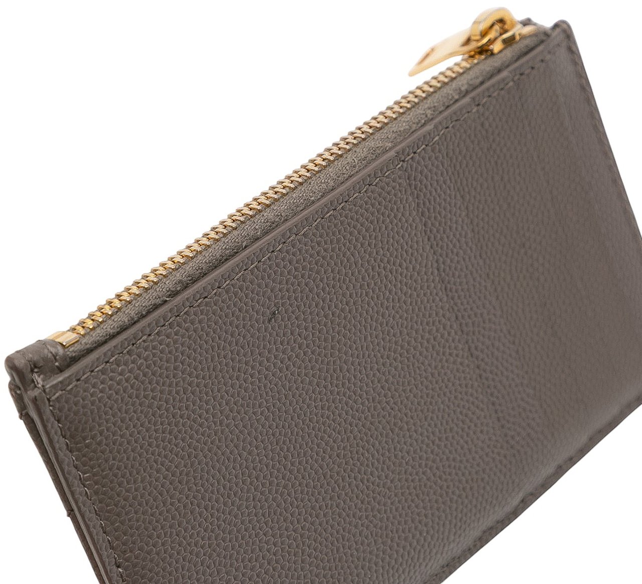 Saint Laurent Grain De Poudre Chevron Monogram Fragments Zippered Card Case Grijs