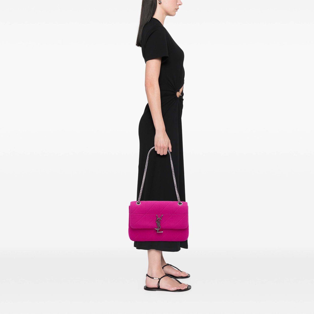 Saint Laurent Medium Jersey Wool Patchwork Jamie Crossbody Roze