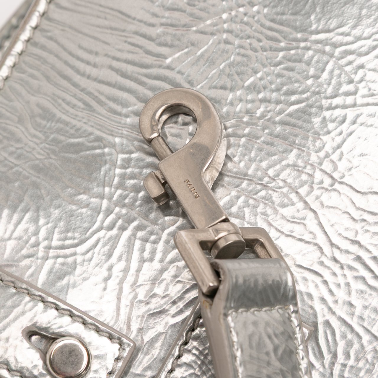 Saint Laurent Nano Metallic Crinkled Calfskin Supple Sac De Jour Satchel Zilver