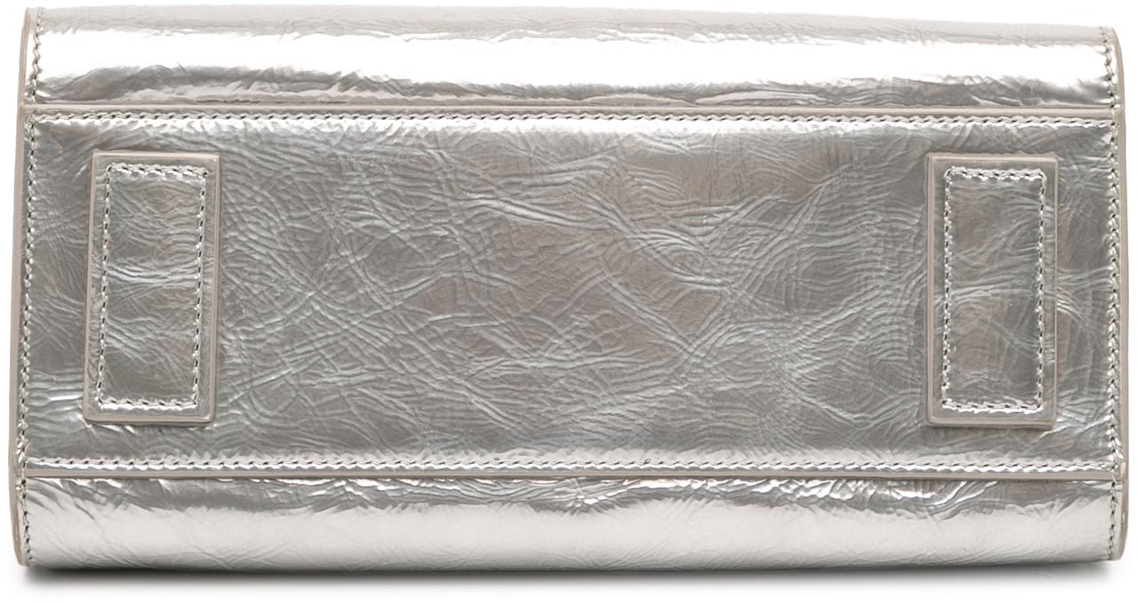Saint Laurent Nano Metallic Crinkled Calfskin Supple Sac De Jour Satchel Zilver