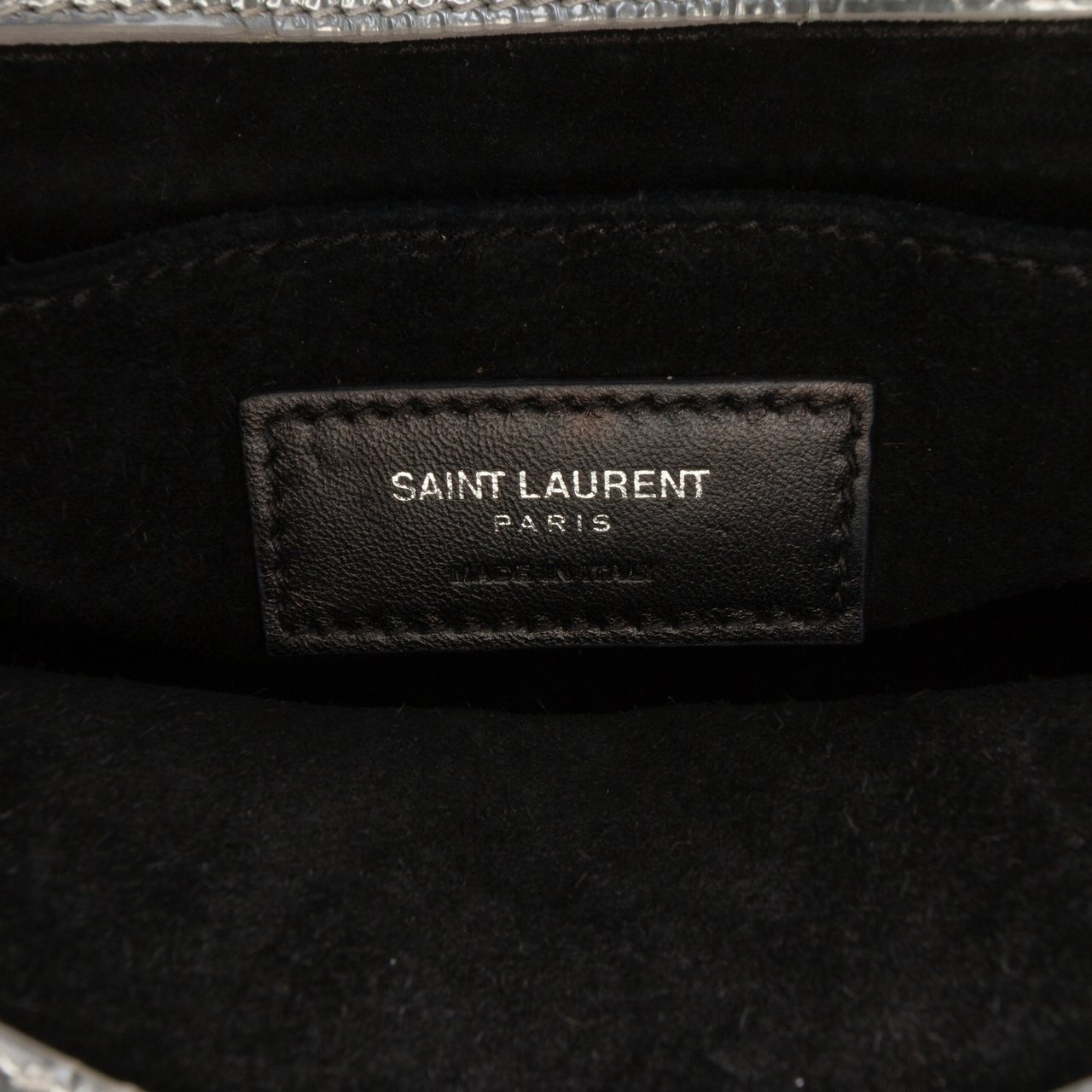 Saint Laurent Nano Metallic Crinkled Calfskin Supple Sac De Jour Satchel Zilver