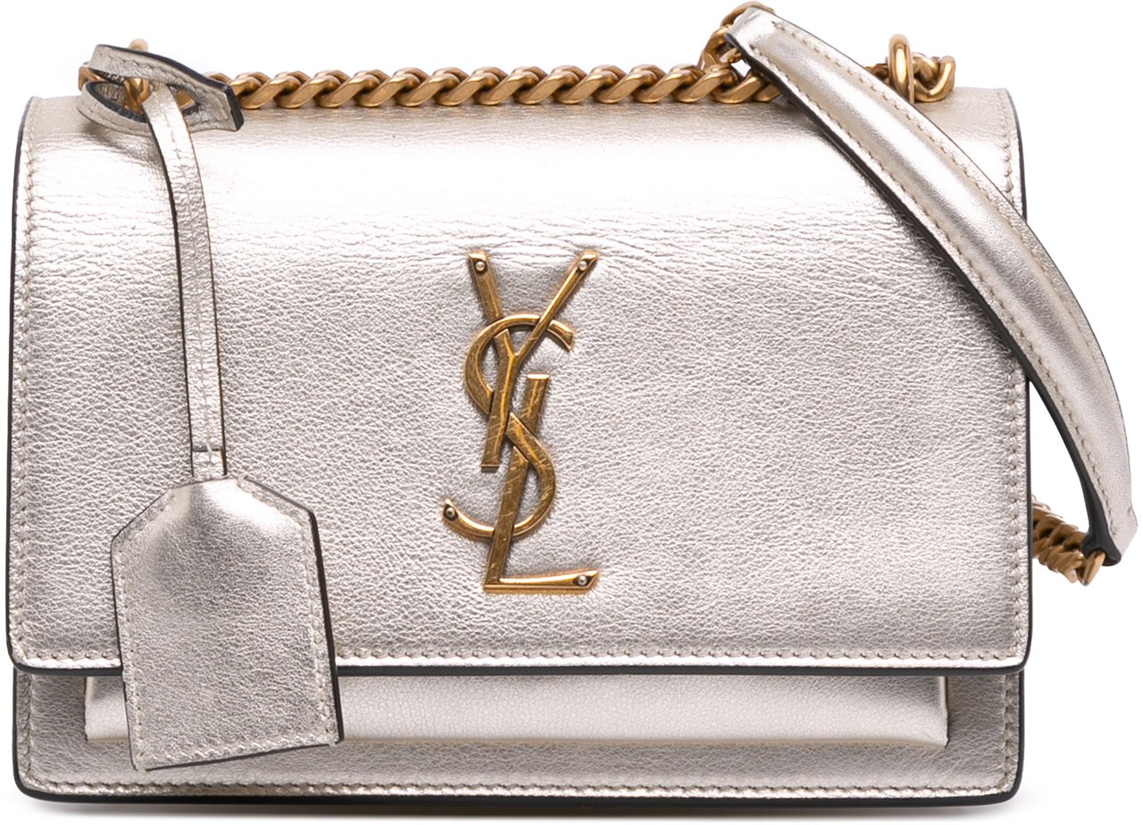 Saint Laurent Small Metallic Calfskin Monogram Sunset Crossbody Goud