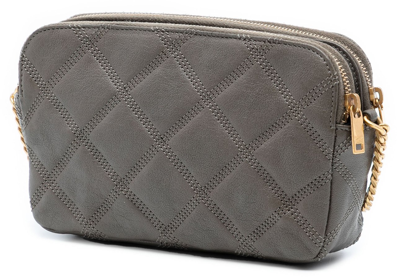 Saint Laurent Mini Quilted Lambskin Becky Double Zip Crossbody Grijs