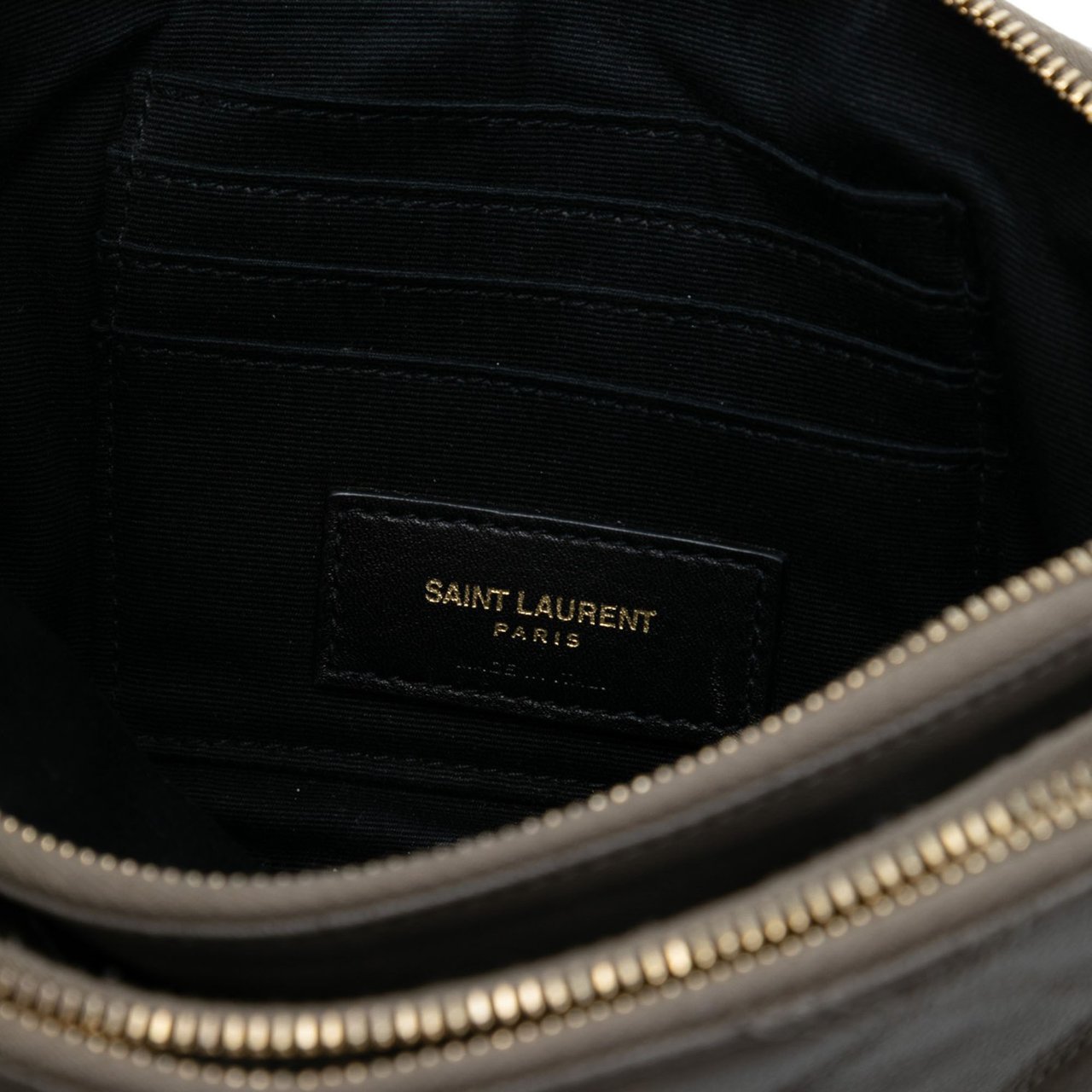 Saint Laurent Mini Quilted Lambskin Becky Double Zip Crossbody Grijs