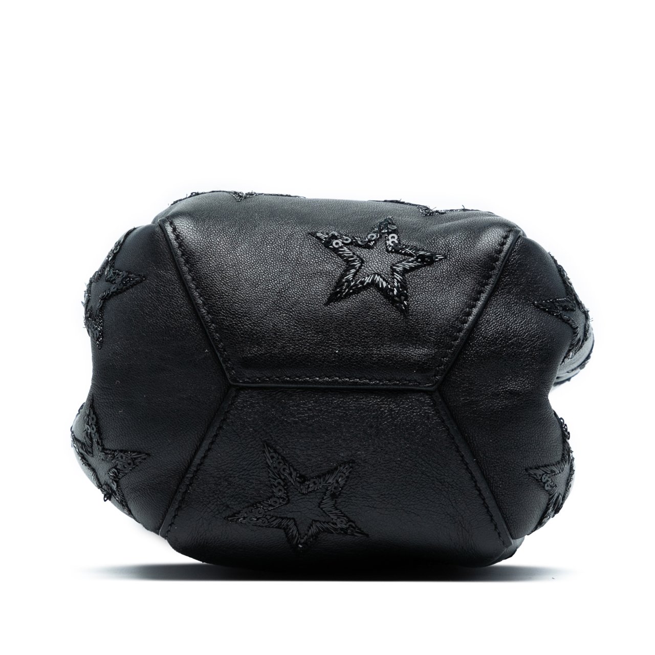 Saint Laurent Mini Leather Embroidered Star Tassel Bucket Bag Zwart