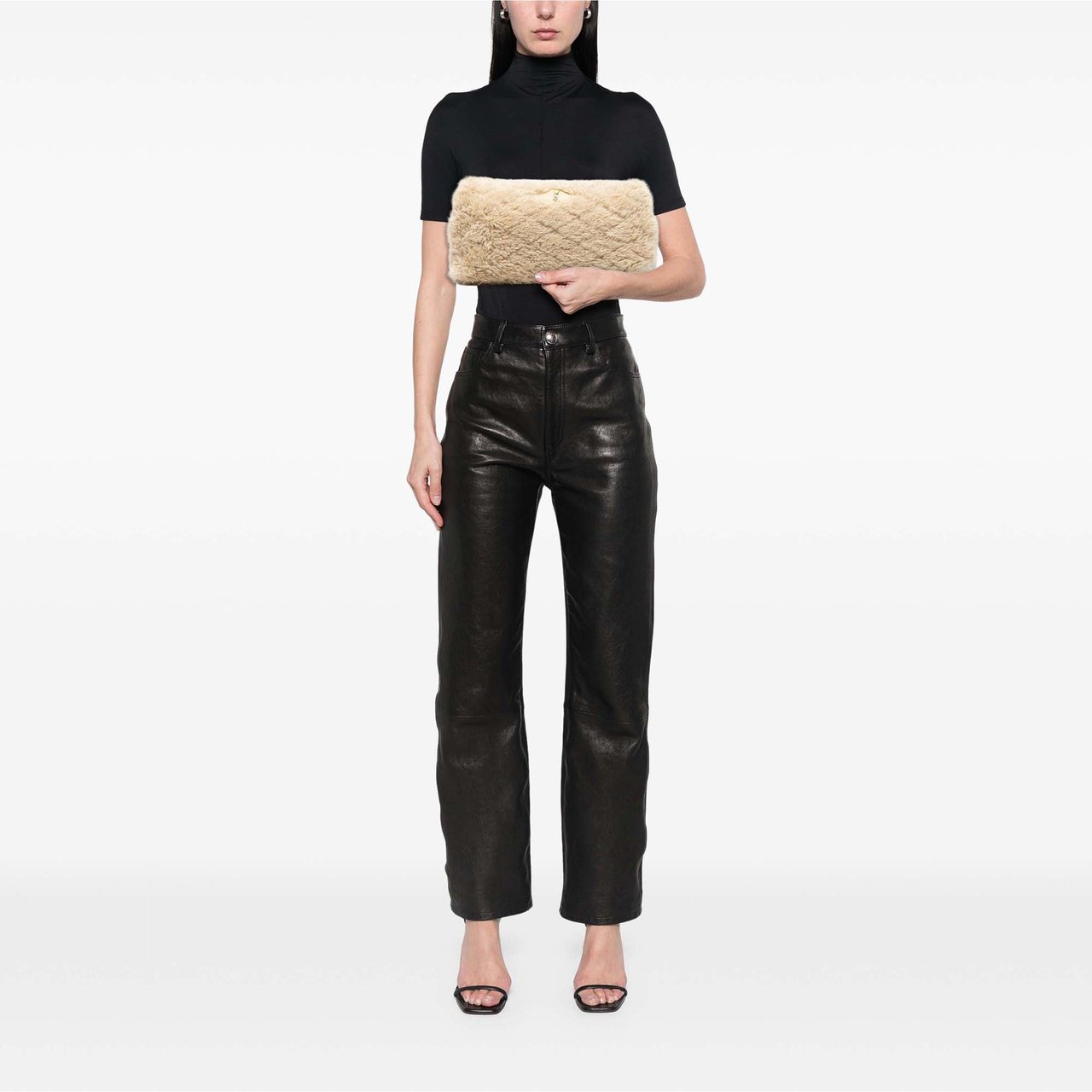 Saint Laurent Quilted Shearling Sade Puffer Envelope Clutch Bruin