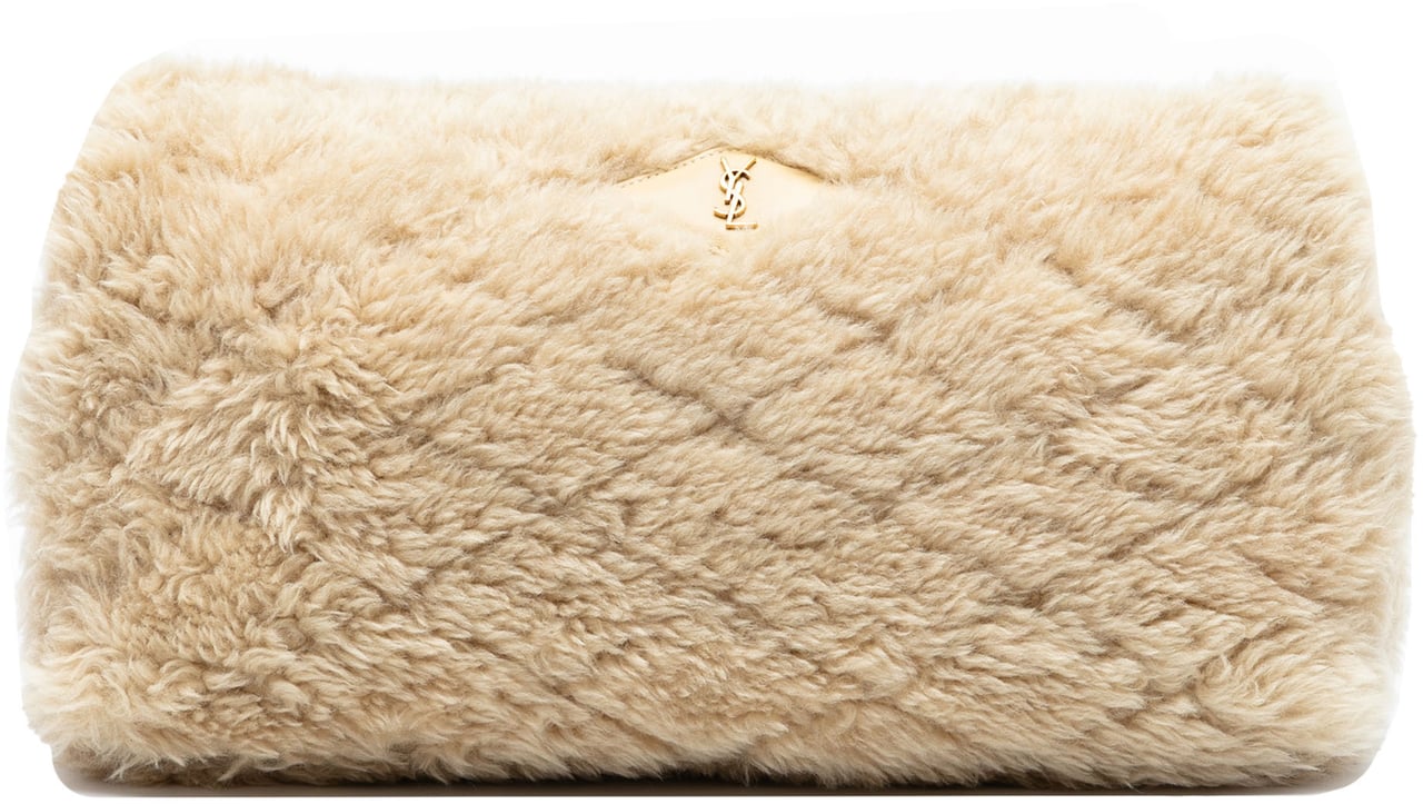 Saint Laurent Quilted Shearling Sade Puffer Envelope Clutch Bruin