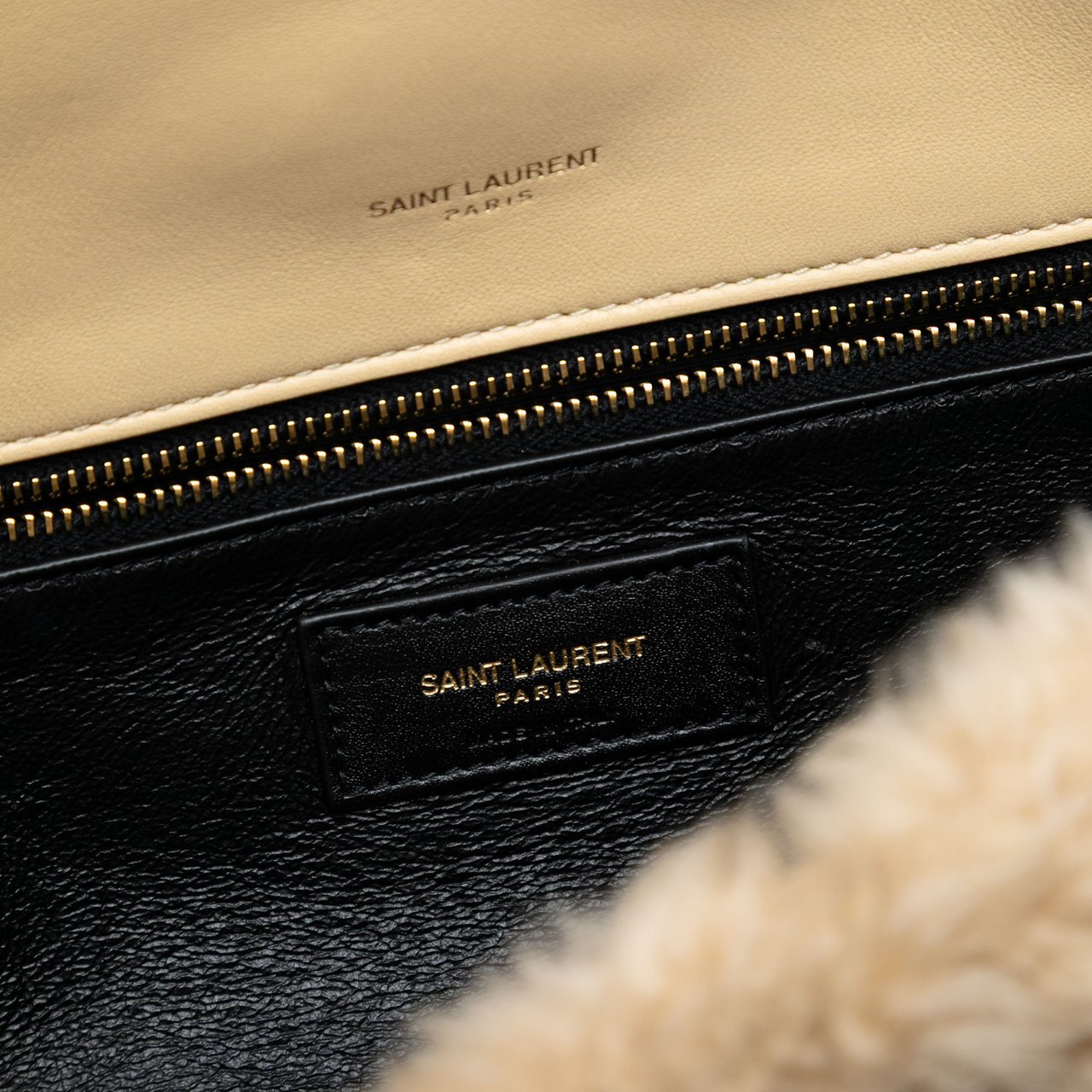 Saint Laurent Quilted Shearling Sade Puffer Envelope Clutch Bruin