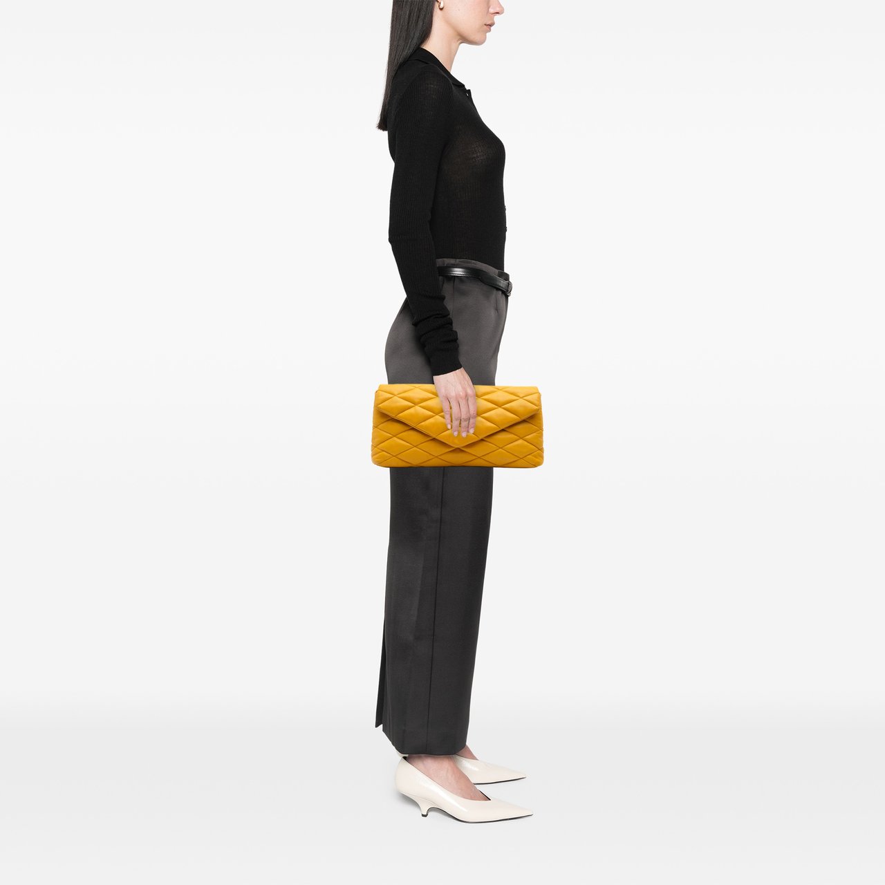 Saint Laurent Quilted Lambskin Sade Puffer Envelope Clutch Geel