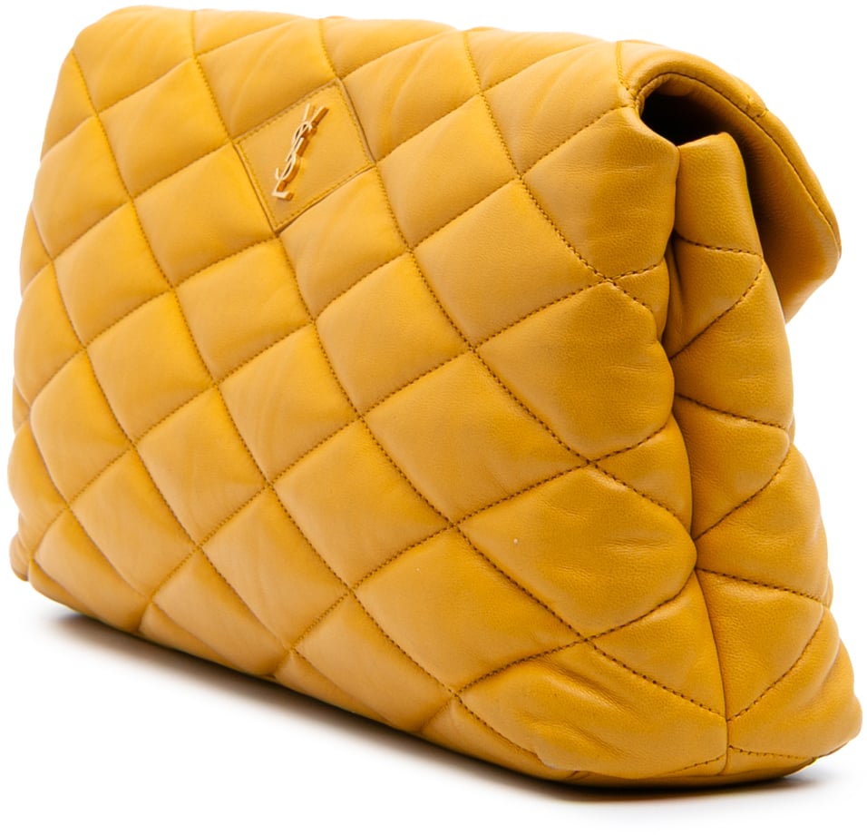 Saint Laurent Quilted Lambskin Sade Puffer Envelope Clutch Geel