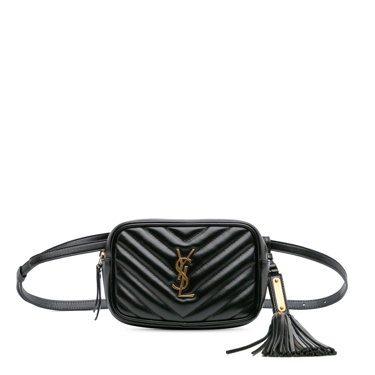 Saint Laurent Quilted Calfskin Tassel Lou Belt Bag Zwart