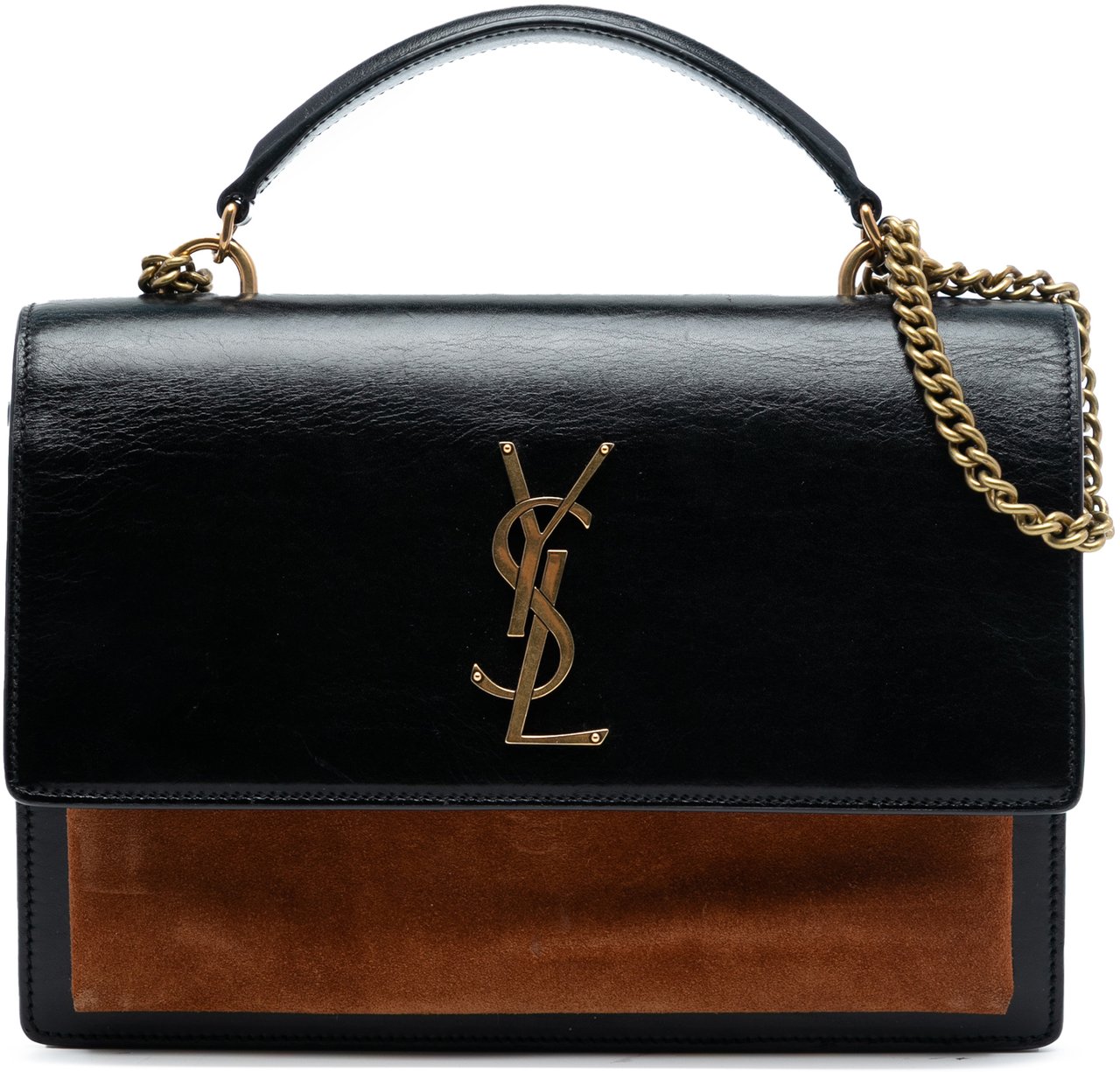 Saint Laurent Large Calfskin and Suede Monogram Sunset Top Handle Bag Zwart