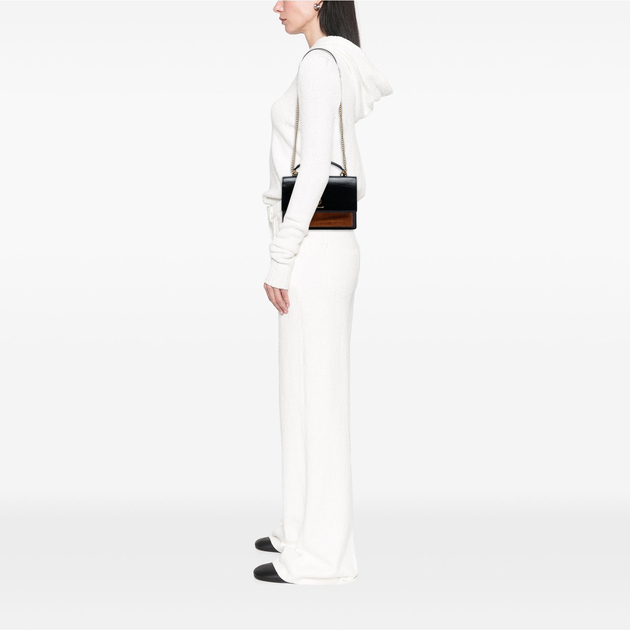 Saint Laurent Large Calfskin and Suede Monogram Sunset Top Handle Bag Zwart