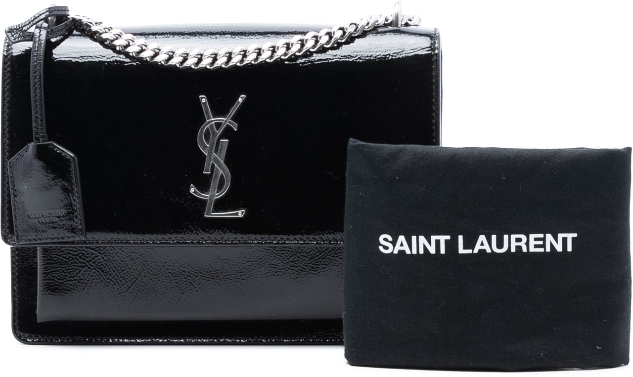 Saint Laurent Medium Textured Patent Monogram Sunset Crossbody Zwart