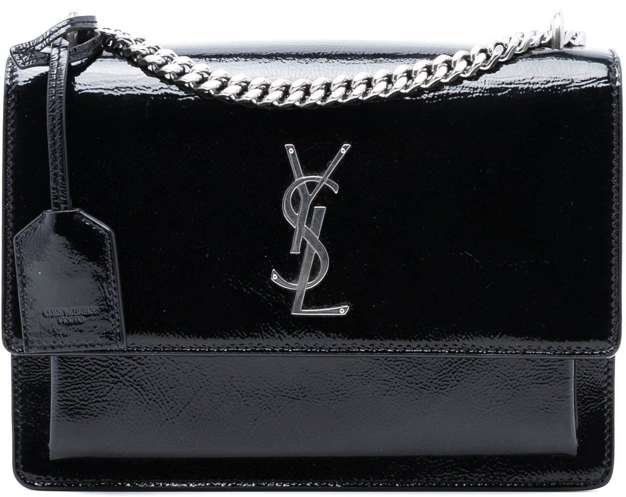 Saint Laurent Medium Textured Patent Monogram Sunset Crossbody Zwart