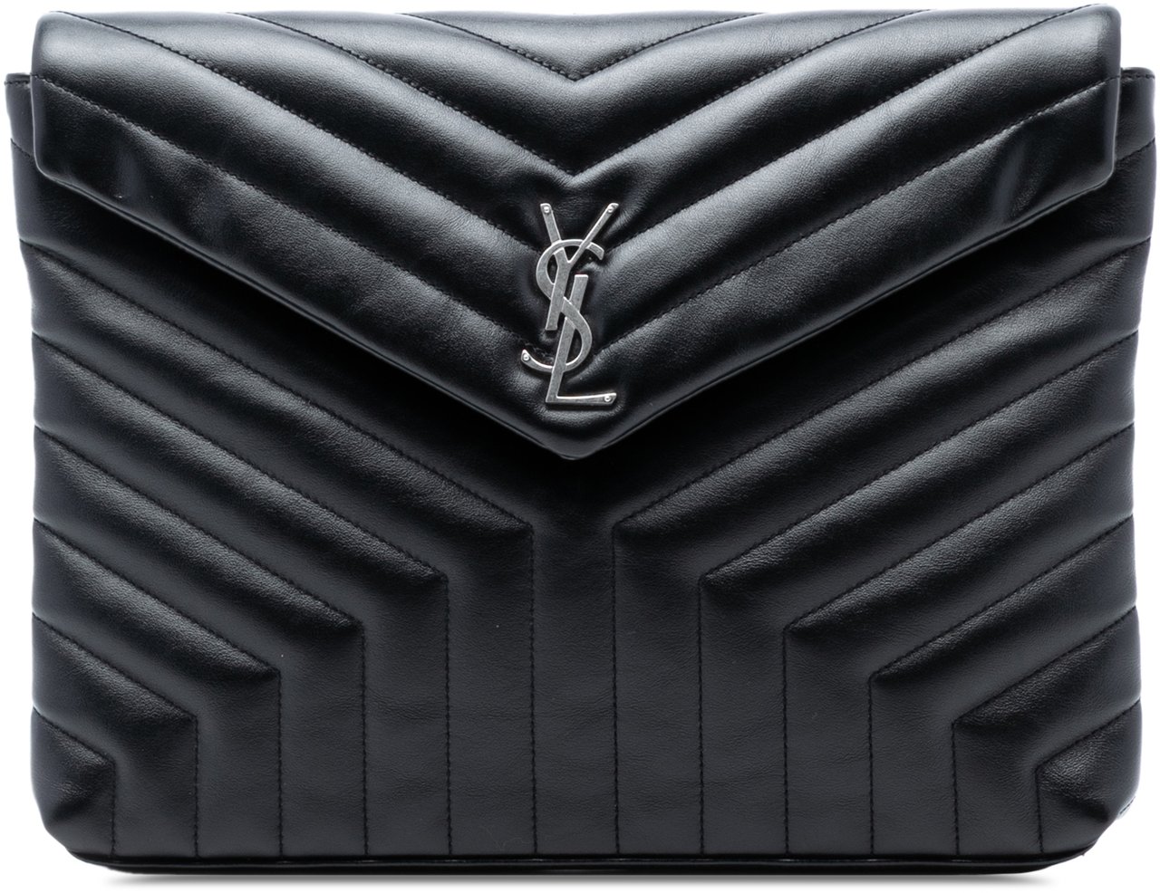Saint Laurent Matelasse Calfskin Monogram LouLou Document Clutch Zwart