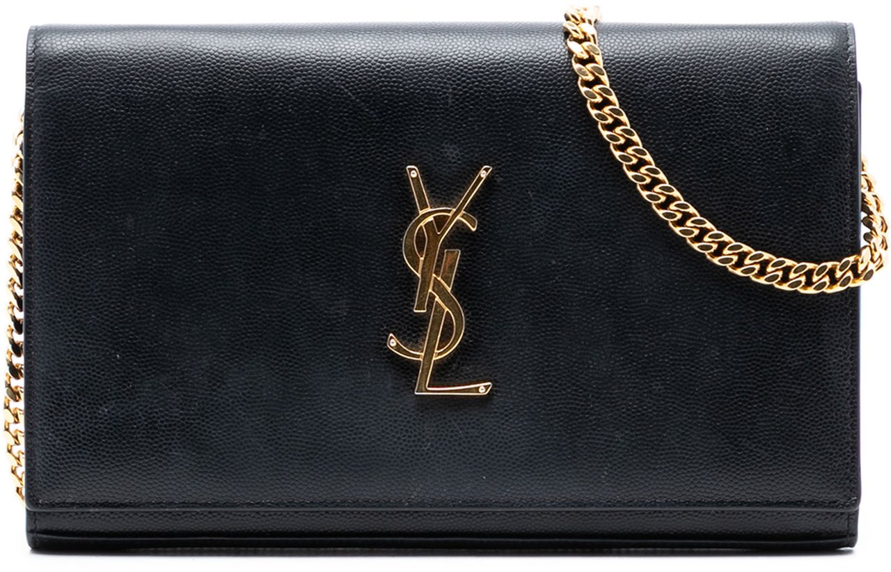 Saint Laurent Medium Grain De Poudre Monogram Kate Crossbody Zwart