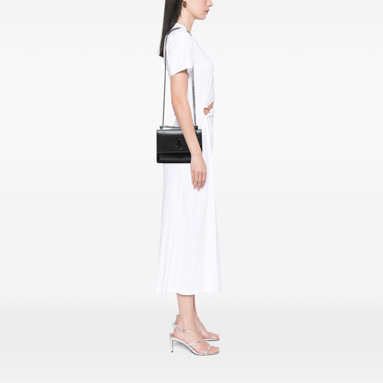 Saint Laurent Medium Smooth Leather Monogram Sunset Crossbody Zwart