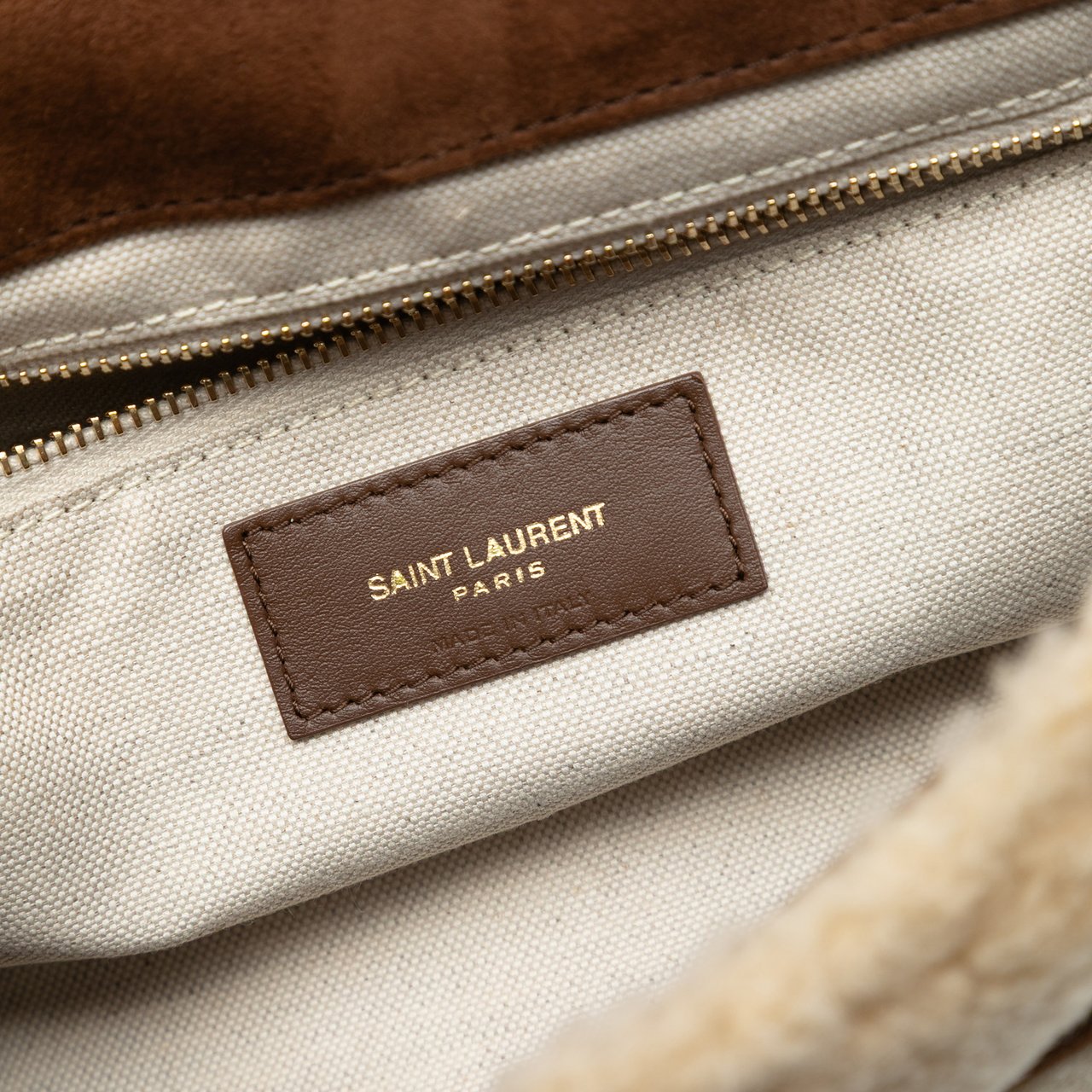 Saint Laurent Medium Suede and Shearling Patchwork Jamie Shoulder Bag Bruin