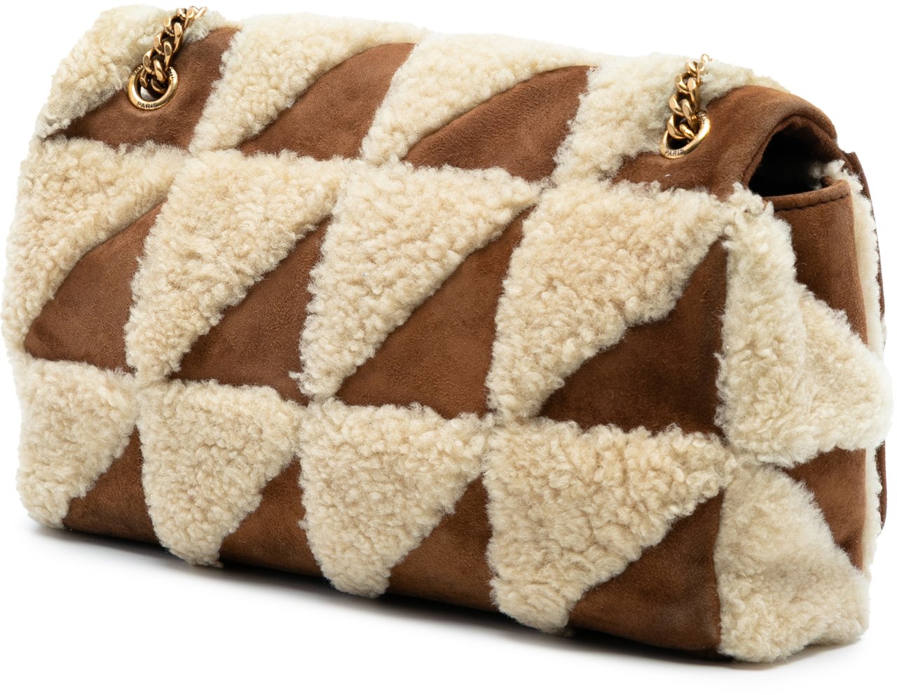 Saint Laurent Medium Suede and Shearling Patchwork Jamie Shoulder Bag Bruin