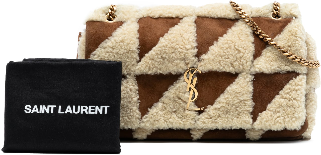 Saint Laurent Medium Suede and Shearling Patchwork Jamie Shoulder Bag Bruin