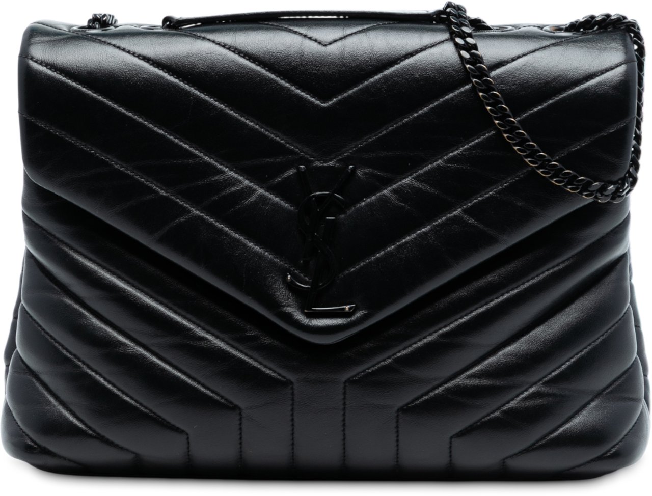 Saint Laurent Medium Matelasse Leather Monogram Monochrome Loulou Shoulder Bag Zwart