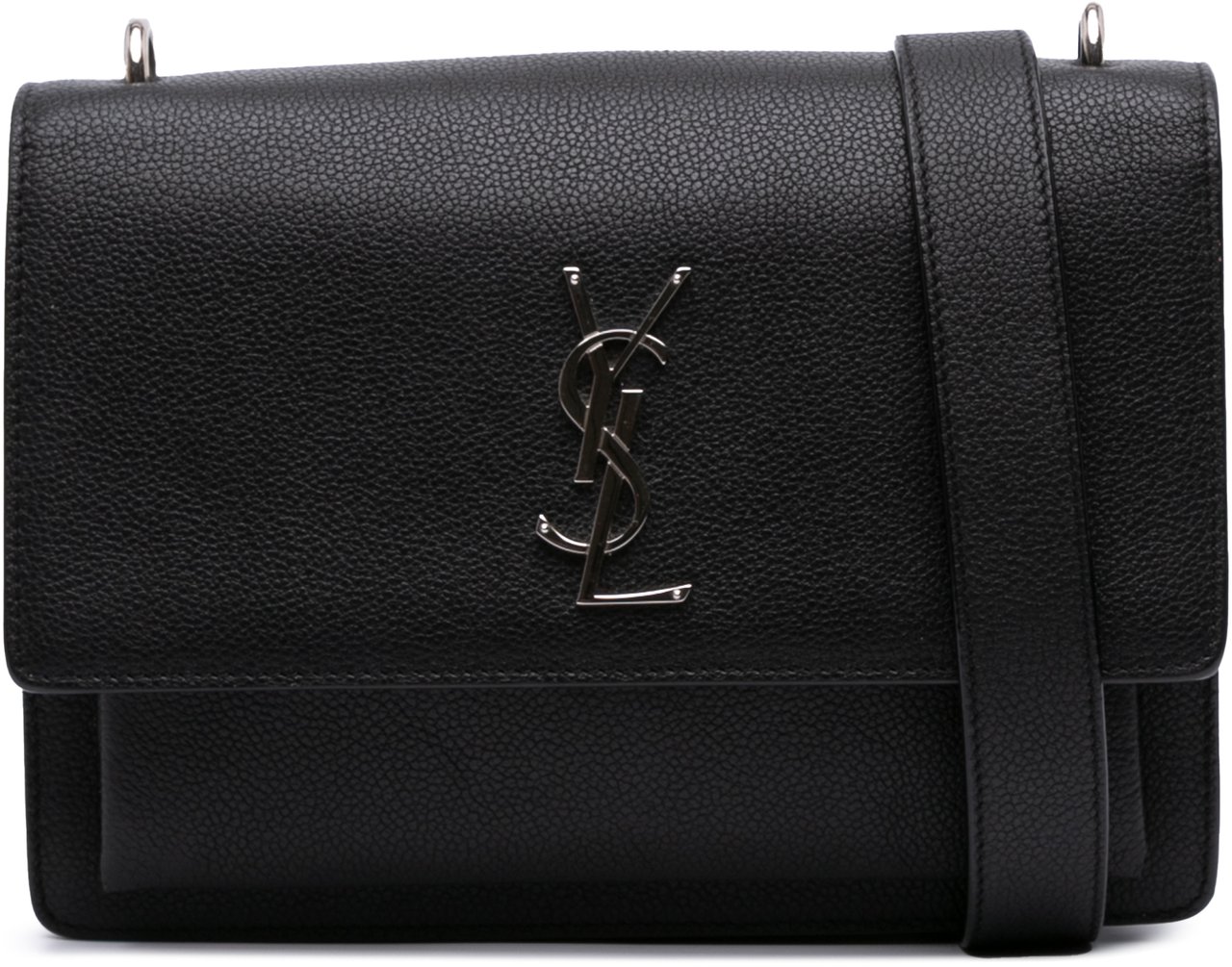 Saint Laurent Medium Grained Calfskin Monogram Sunset Crossbody Zwart