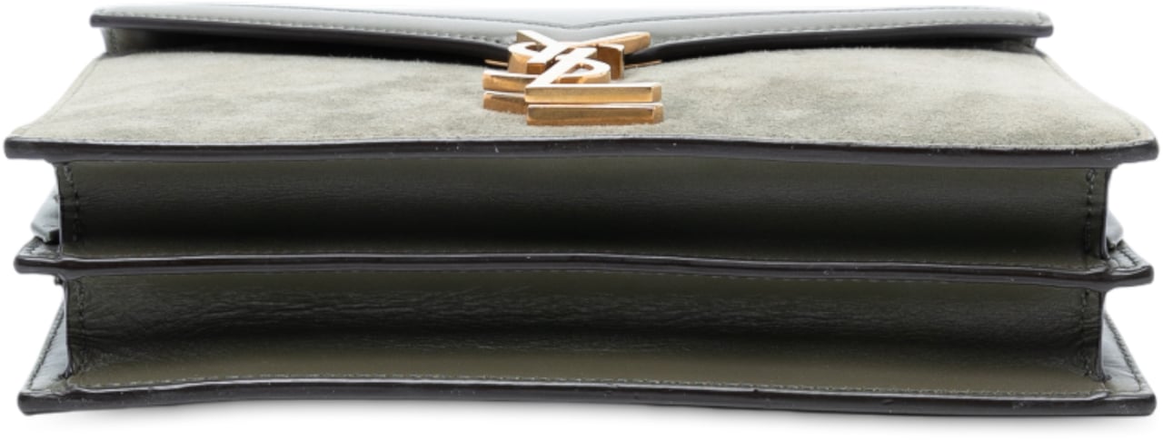 Saint Laurent Suede and Calfskin Monogram Cassandra Clasp Bag Grijs