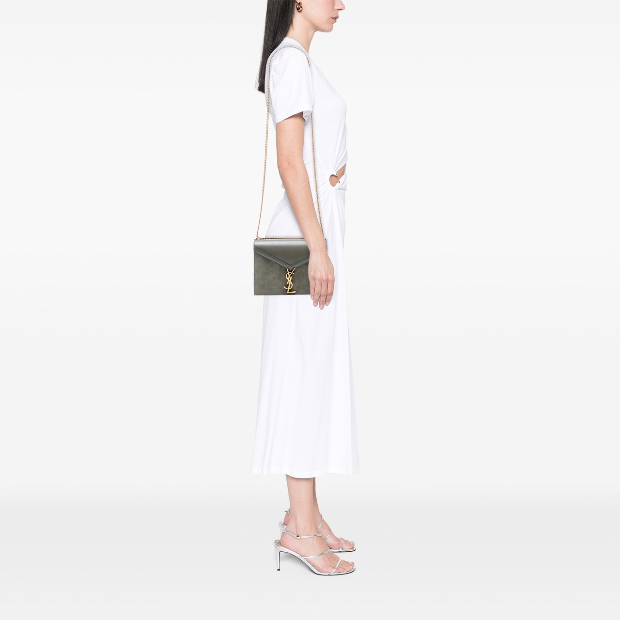 Saint Laurent Suede and Calfskin Monogram Cassandra Clasp Bag Grijs