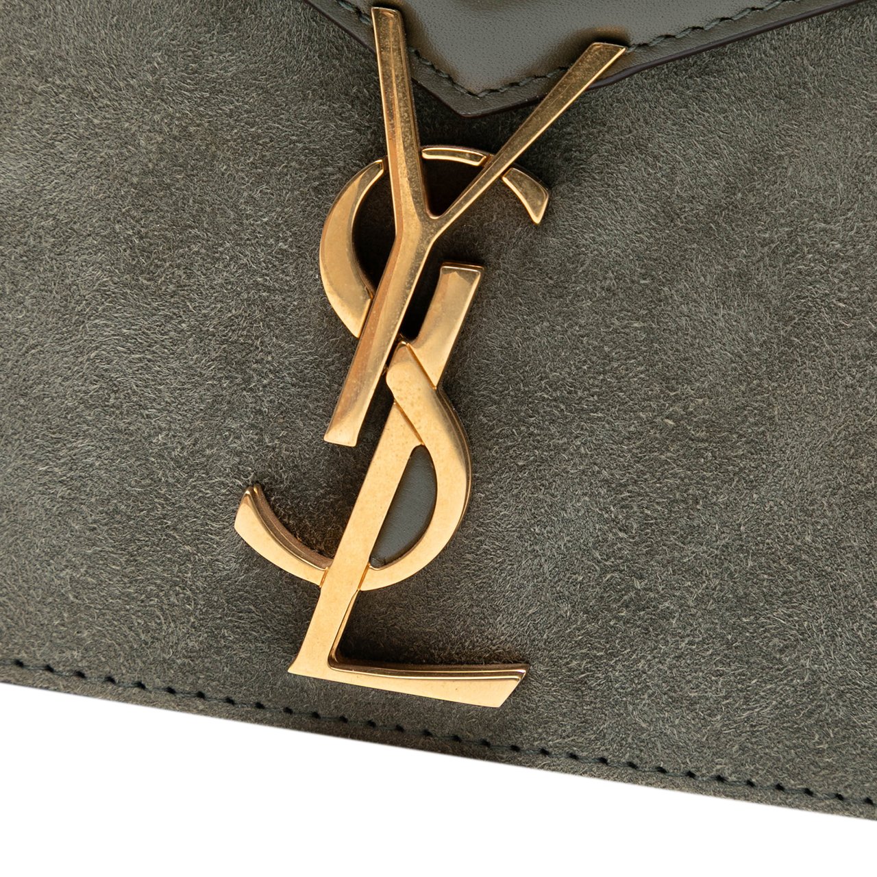 Saint Laurent Suede and Calfskin Monogram Cassandra Clasp Bag Grijs