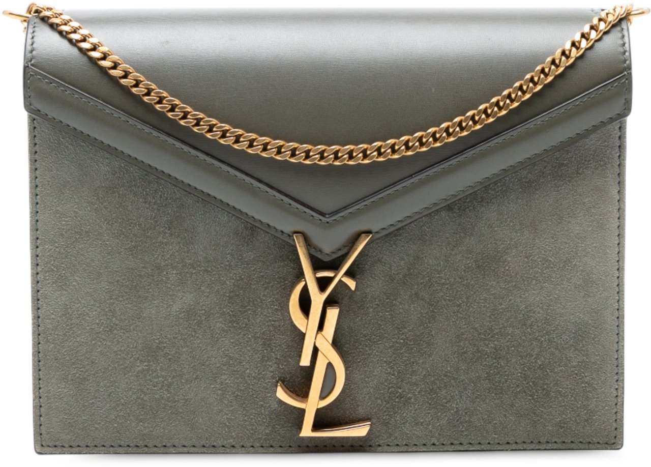 Saint Laurent Suede and Calfskin Monogram Cassandra Clasp Bag Grijs