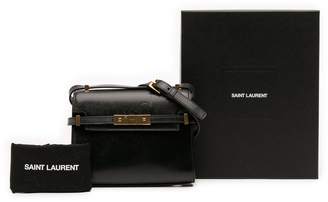 Saint Laurent Mini Box Calfskin Manhattan Shoulder Bag Zwart