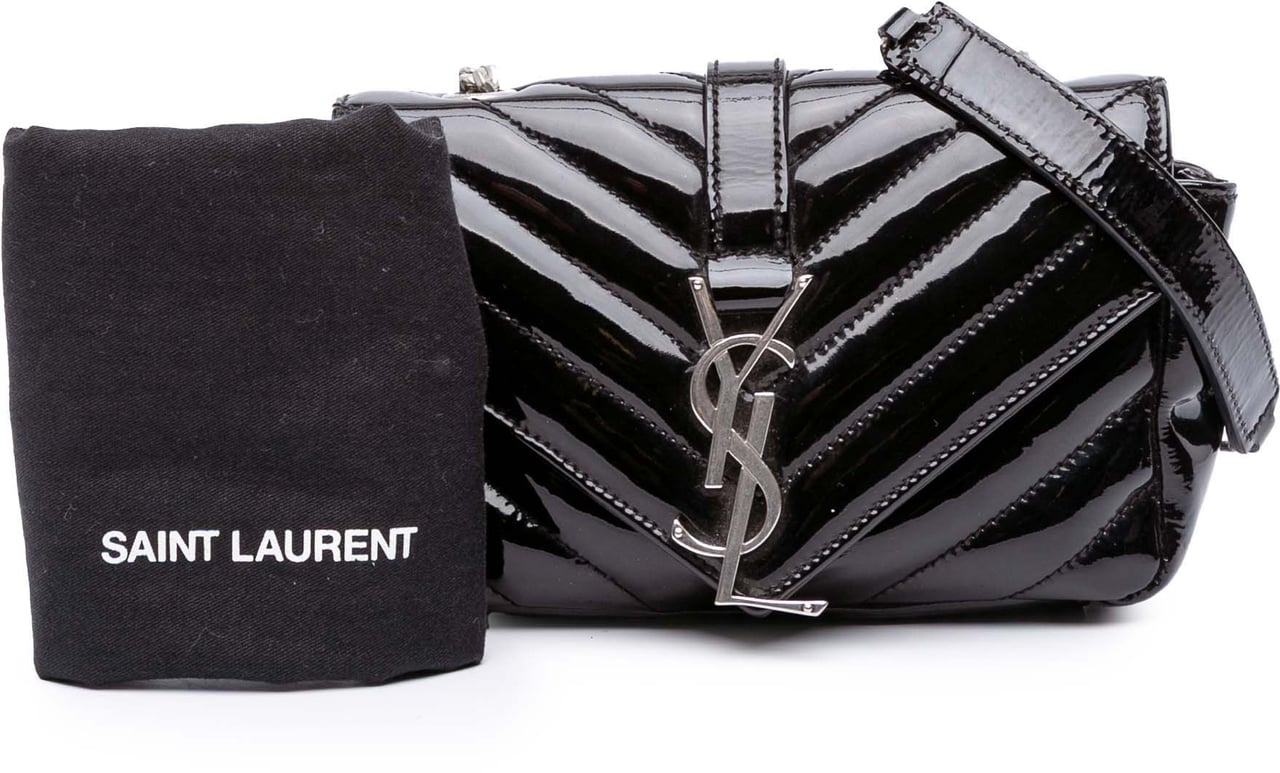 Saint Laurent Baby Patent Chevron Classic Monogram Chain Bag Zwart