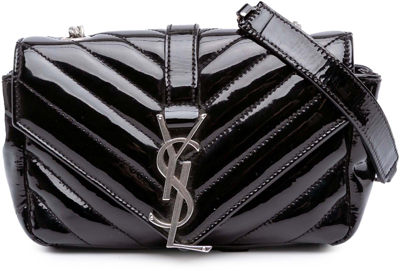Saint Laurent Baby Patent Chevron Classic Monogram Chain Bag Zwart