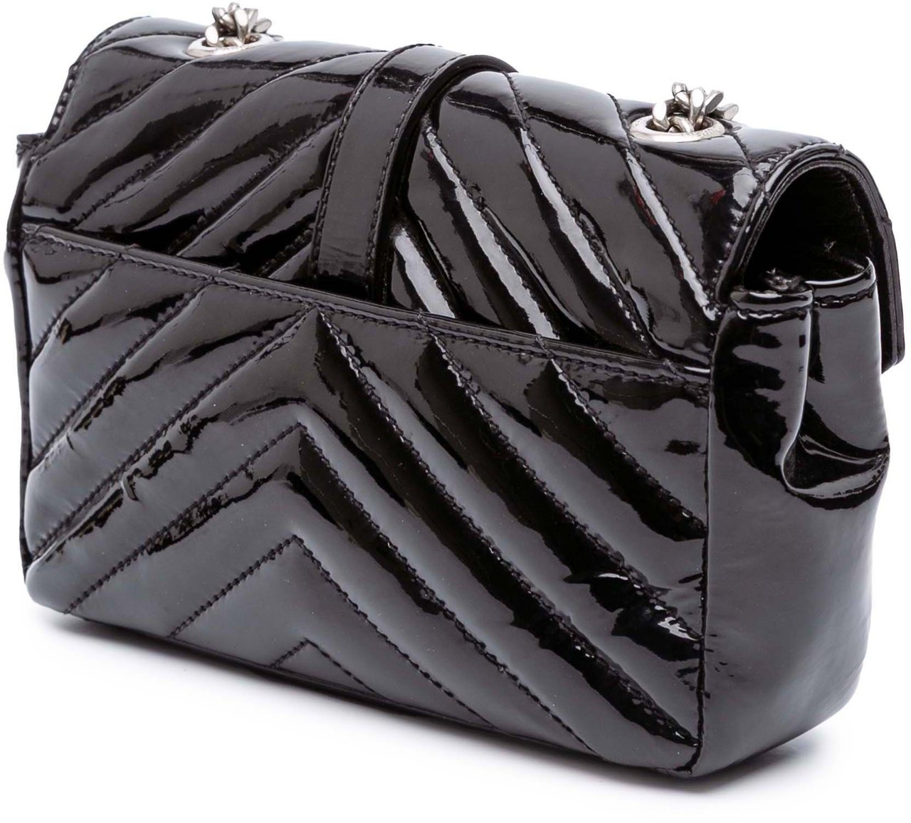 Saint Laurent Baby Patent Chevron Classic Monogram Chain Bag Zwart