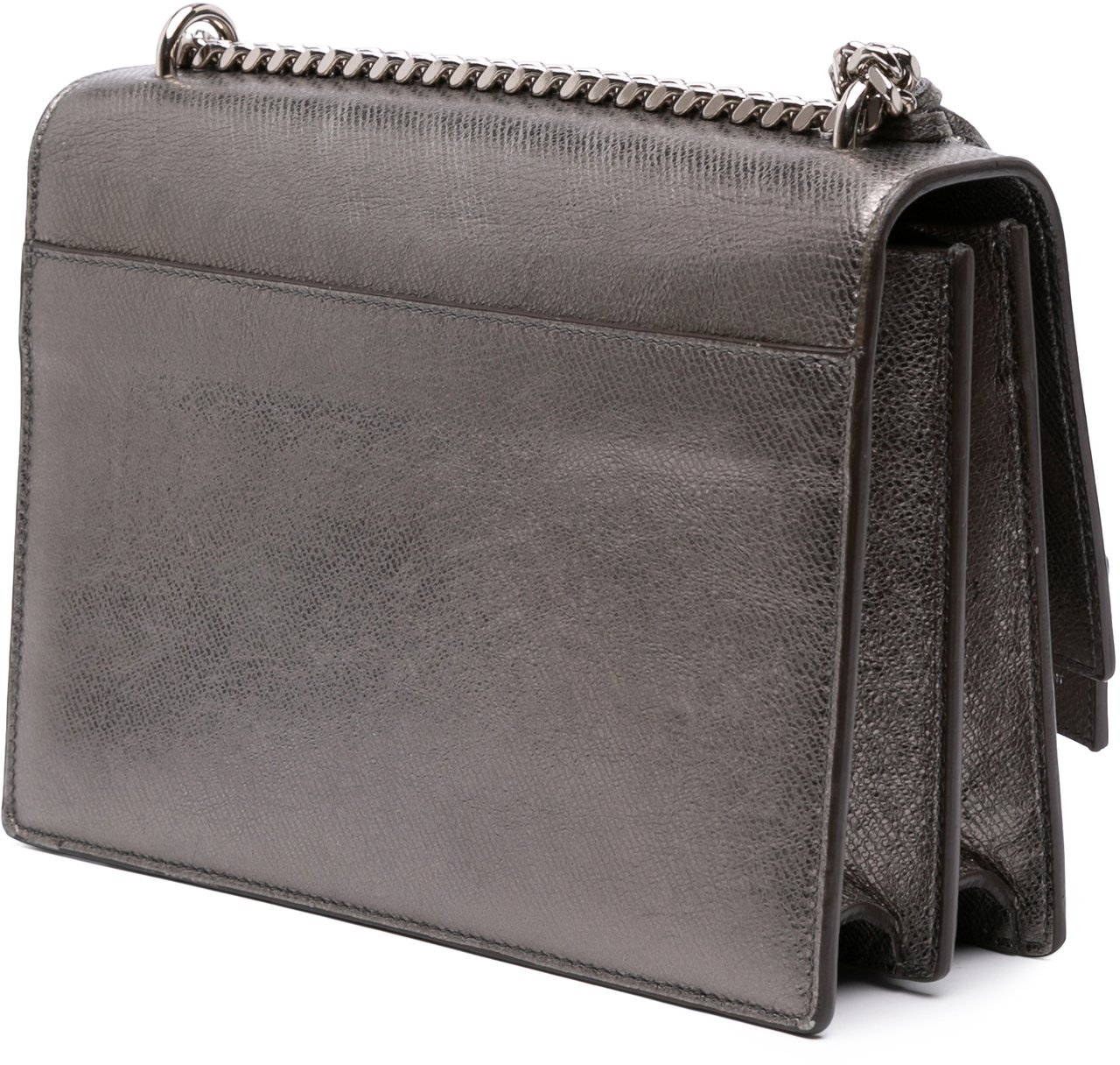 Saint Laurent Medium Metallic Leather Monogram Sunset Crossbody Zilver