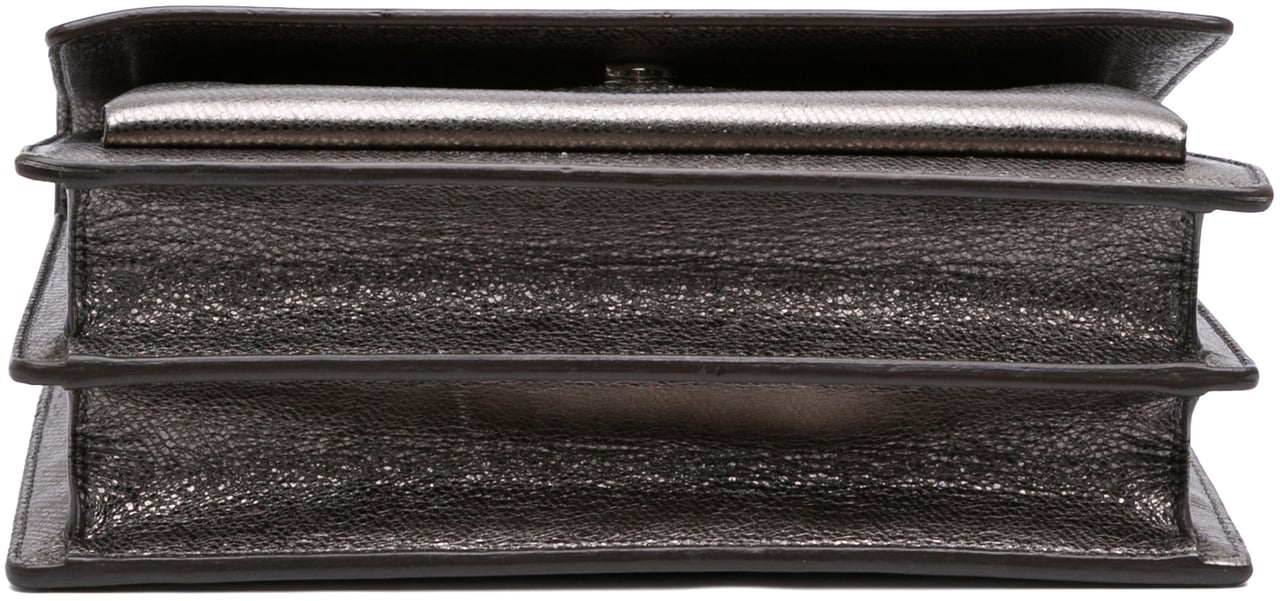 Saint Laurent Medium Metallic Leather Monogram Sunset Crossbody Zilver