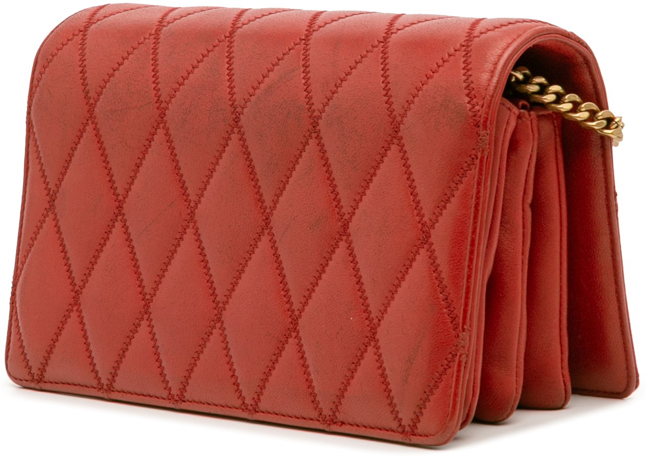 Saint Laurent Diamond Quilted Lambskin Angie Chain Bag Rood