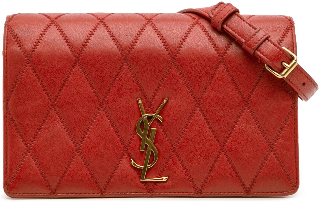 Saint Laurent Diamond Quilted Lambskin Angie Chain Bag Rood