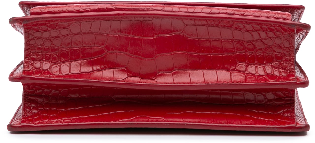 Saint Laurent Medium Croc Embossed Leather Sunset Crossbody Rood