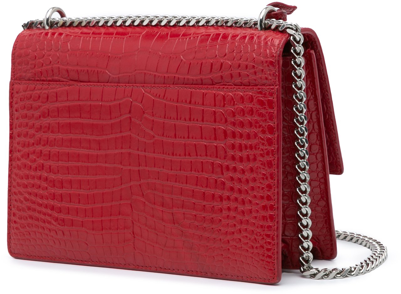 Saint Laurent Medium Croc Embossed Leather Sunset Crossbody Rood