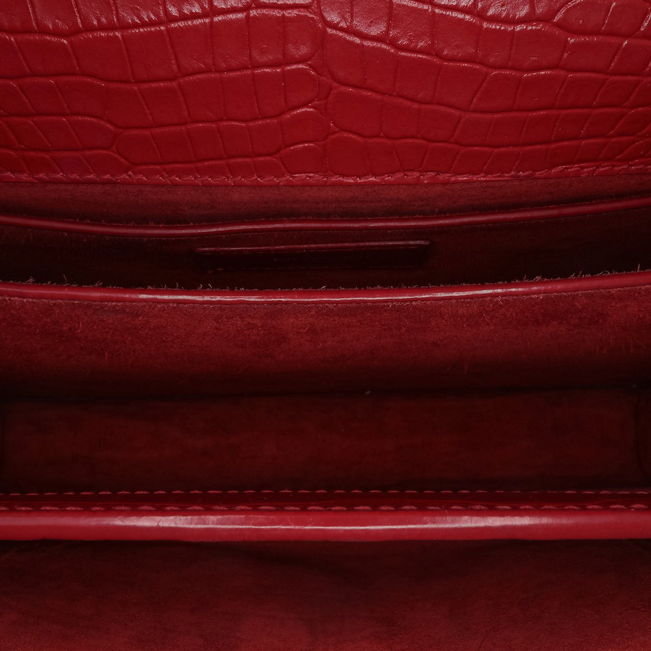 Saint Laurent Medium Croc Embossed Leather Sunset Crossbody Rood