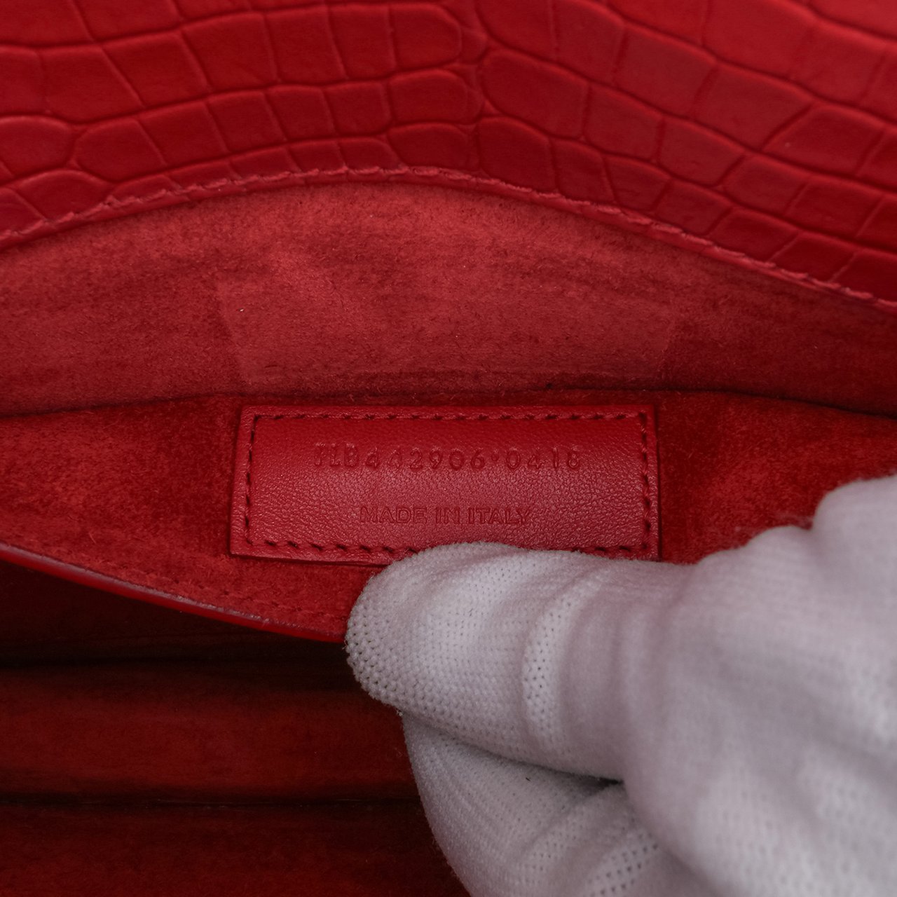Saint Laurent Medium Croc Embossed Leather Sunset Crossbody Rood