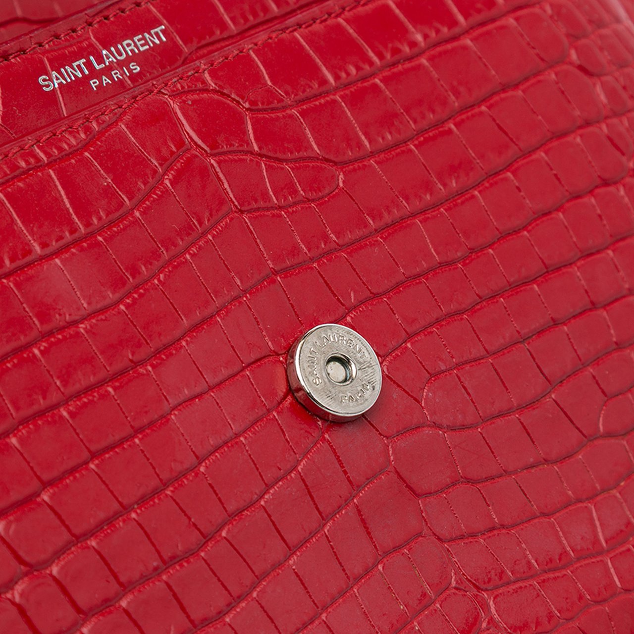 Saint Laurent Medium Croc Embossed Leather Sunset Crossbody Rood