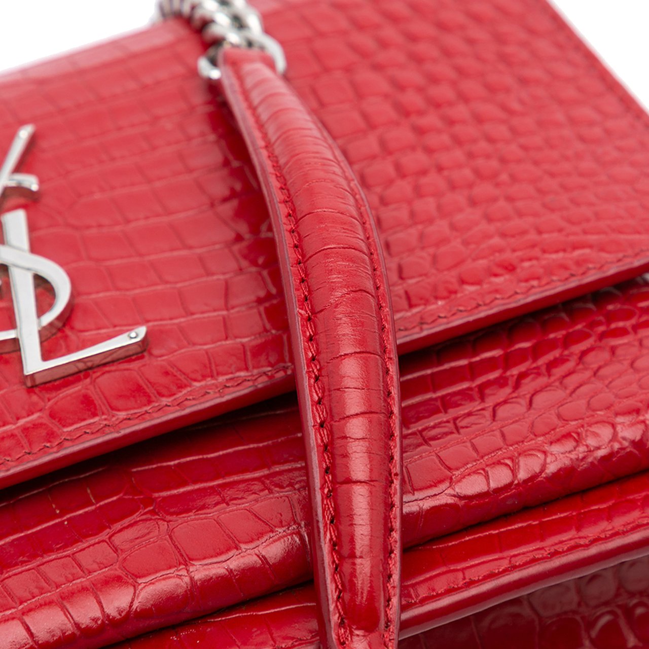 Saint Laurent Medium Croc Embossed Leather Sunset Crossbody Rood