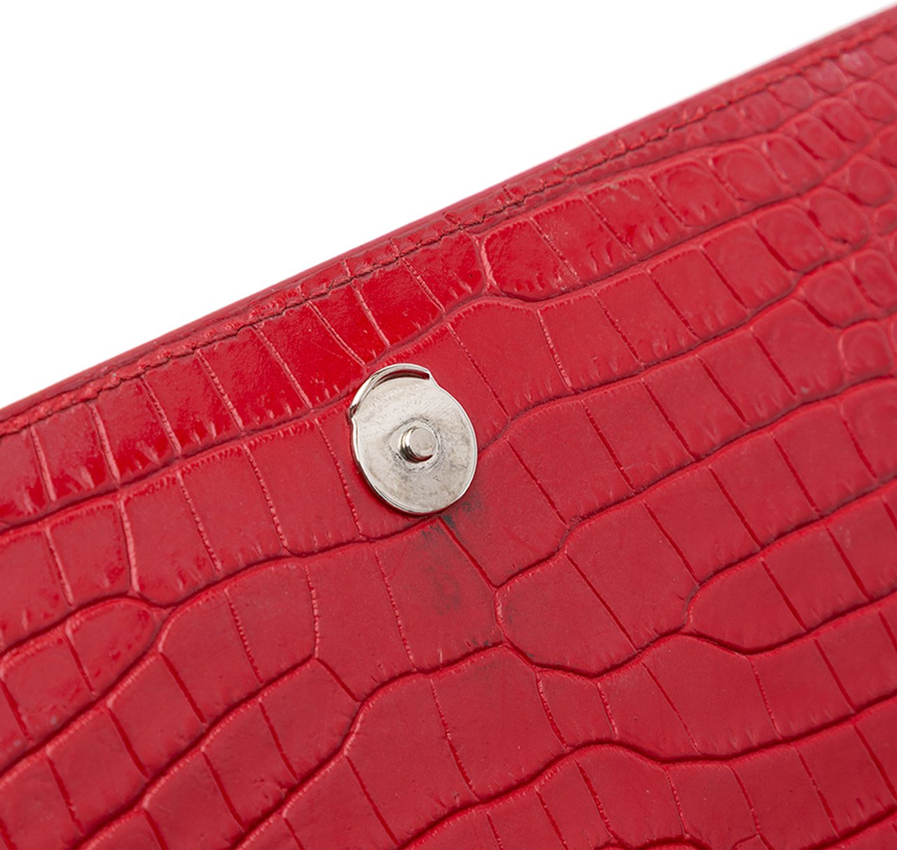 Saint Laurent Medium Croc Embossed Leather Sunset Crossbody Rood