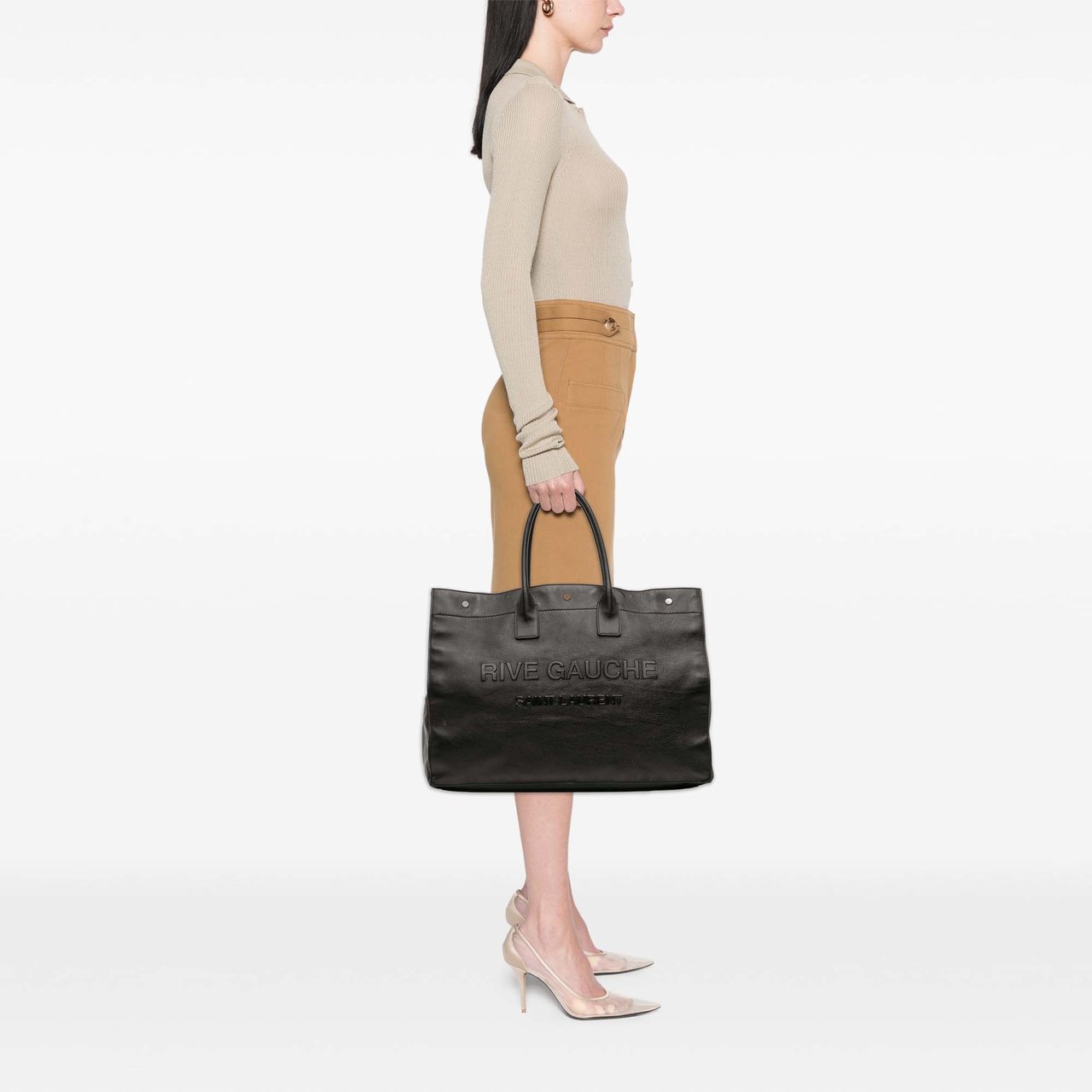 Saint Laurent Large Smooth Calfskin Rive Gauche Tote Zwart