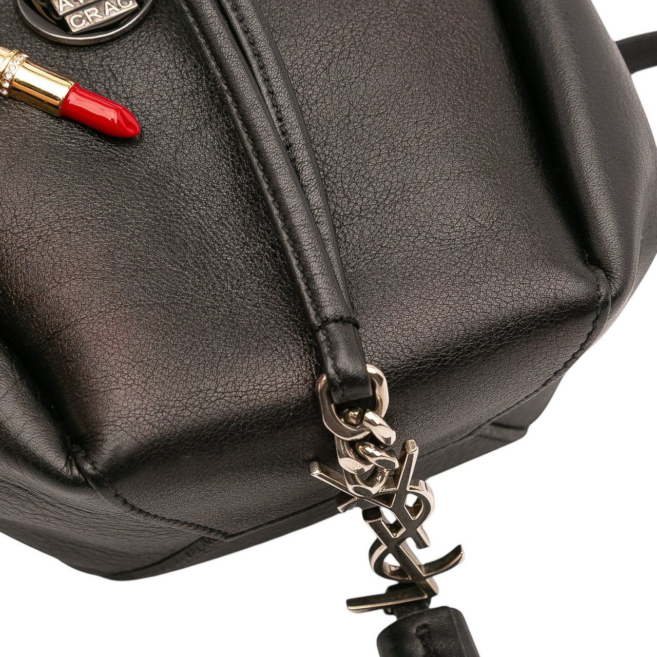 Saint Laurent Mini Leather Monogram Embellished Bourse Bucket Bag Zwart